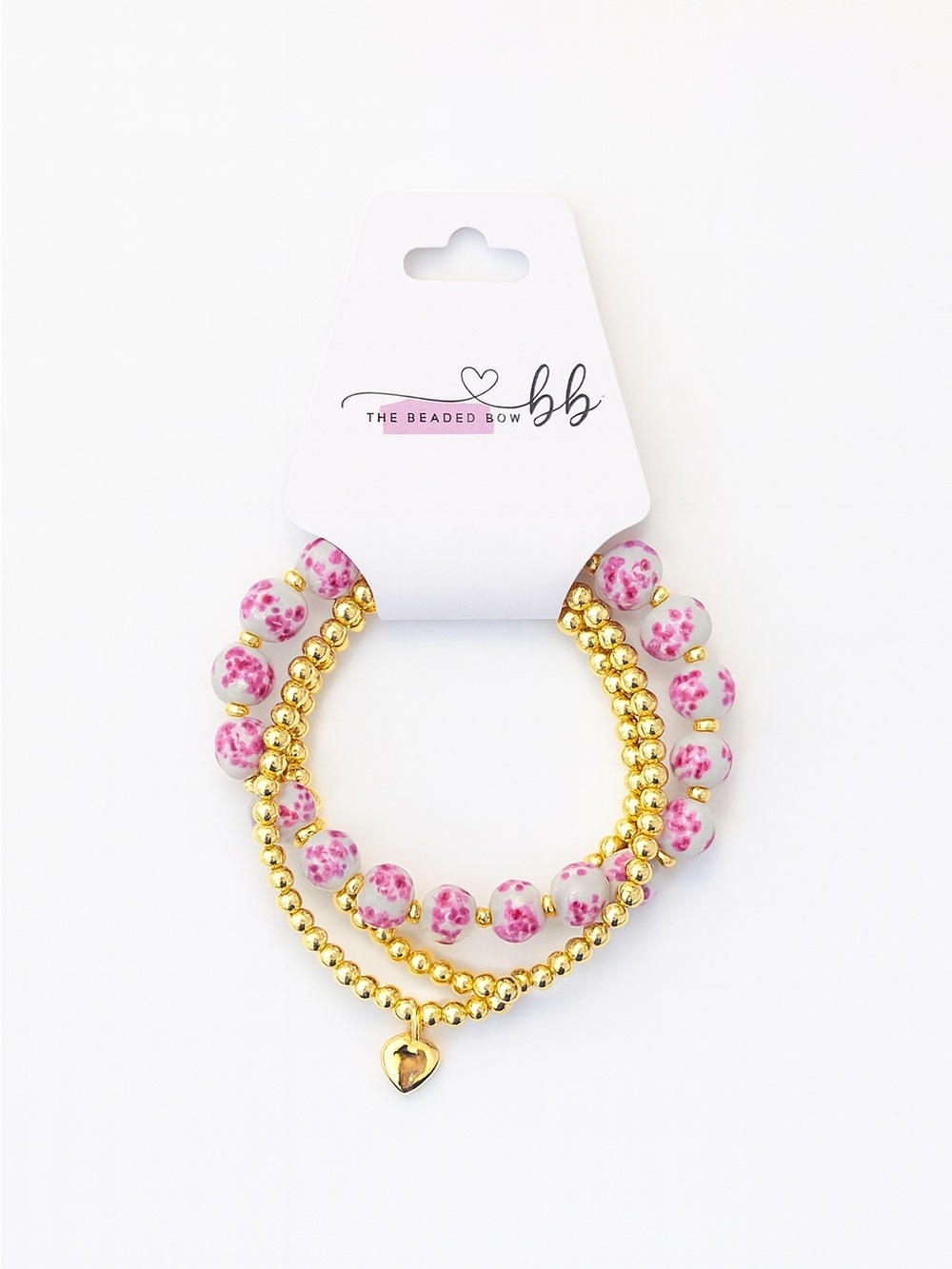 Pink and Gold Heart Charm Bracelet Set